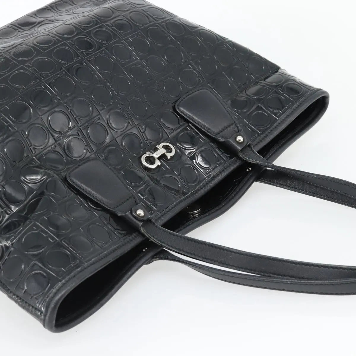 Salvatore Ferragamo Gancini Tote Patent leather, Black, Patent Leather, Tote Bag