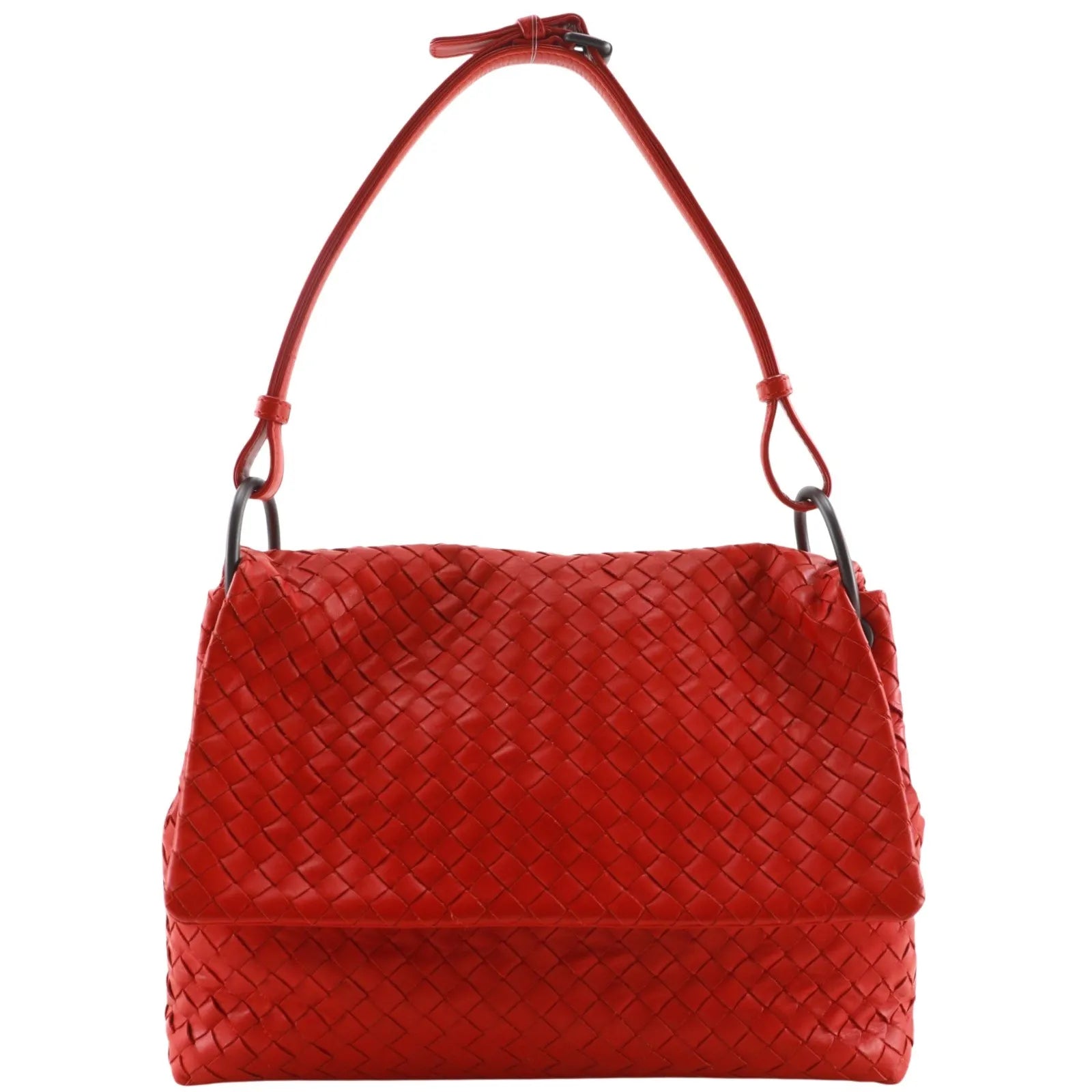 Bottega Veneta Intrecciato Shoulder Leather, Red, Calfskin, Shoulder Bag