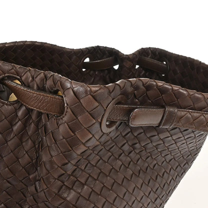 Bottega Veneta Belted Handle Tote Intrecciato Nappa, Brown, Leather, Tote Bag