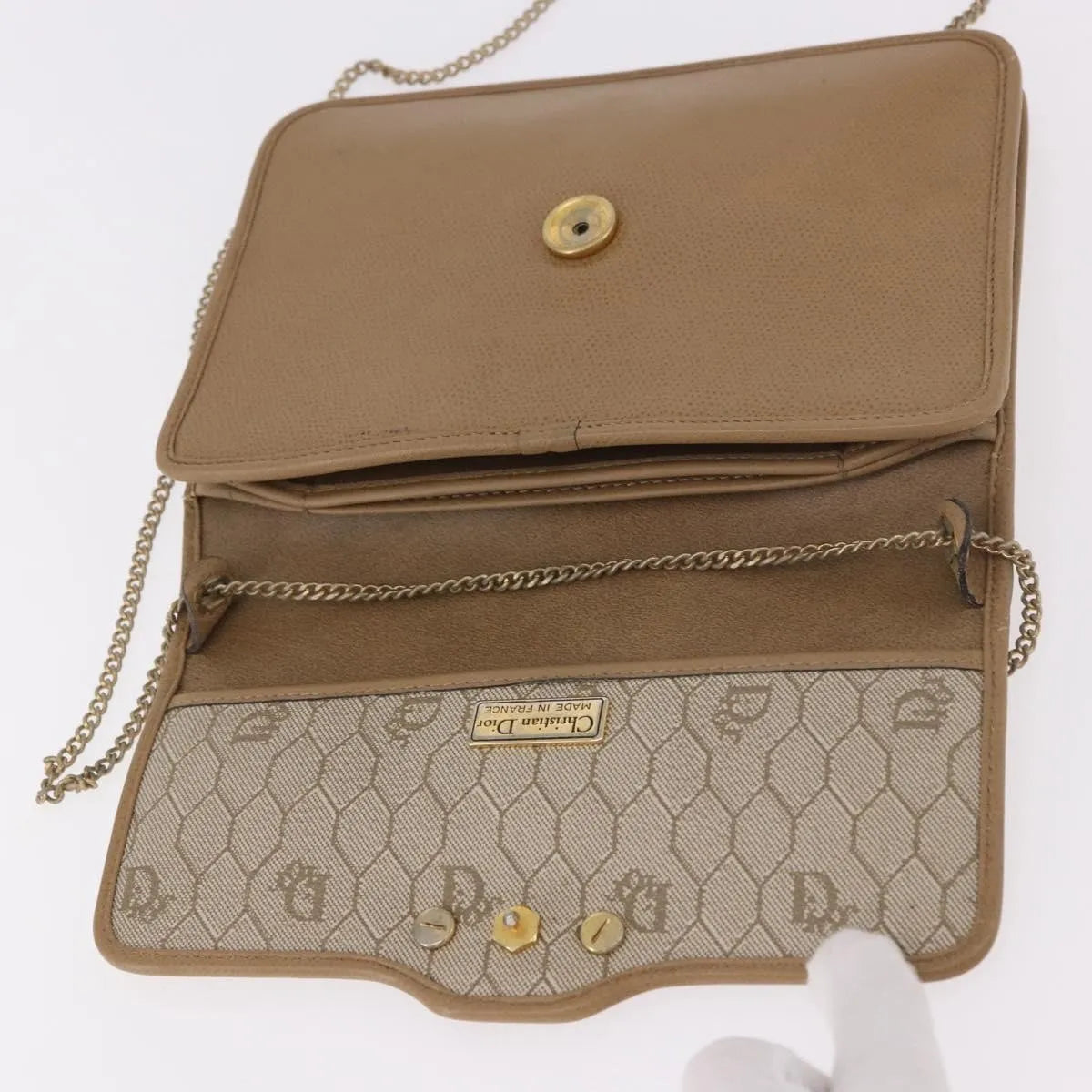 Christian Dior Vintage CD Chain Flap Leather, Camel, Leather, Shoulder Bag