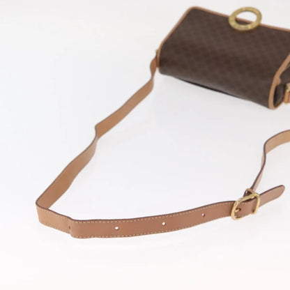 Celine Vintage Macadam Circle Logo Canvas and Leather, Brown, Canvas, Shoulder Bag