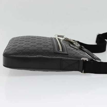Gucci Signature Zip Messenger Guccissima Leather, Black, Leather, Shoulder Bag