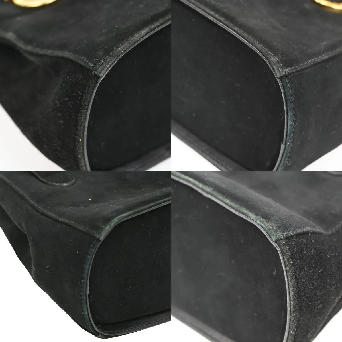 Salvatore Ferragamo Gancini Suede, Black, Suede, Handbag