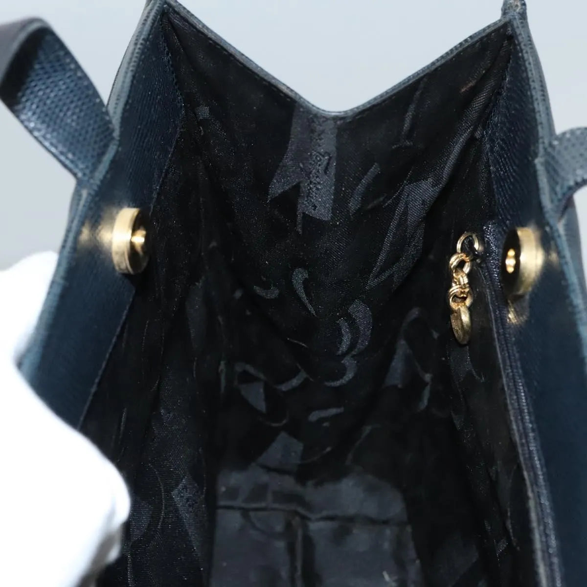 Salvatore Ferragamo Vintage Vara Bow Tote Lizard Embossed Leather, Navy, Leather, Tote Bag