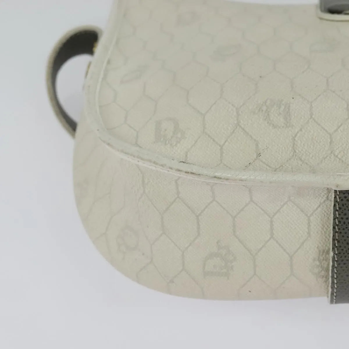 Christian Dior Vintage Honeycomb Flap Canvas and Leather, White, Canvas, Shoulder Bag