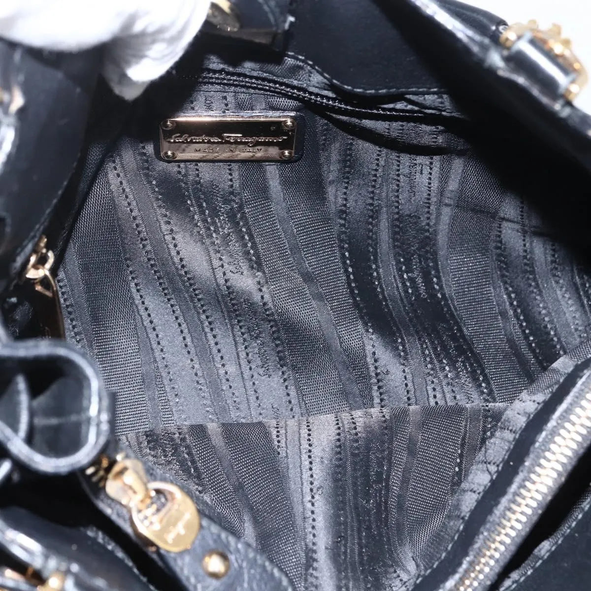 Salvatore Ferragamo W Chain Tote Leather, Black, Leather, Handbag