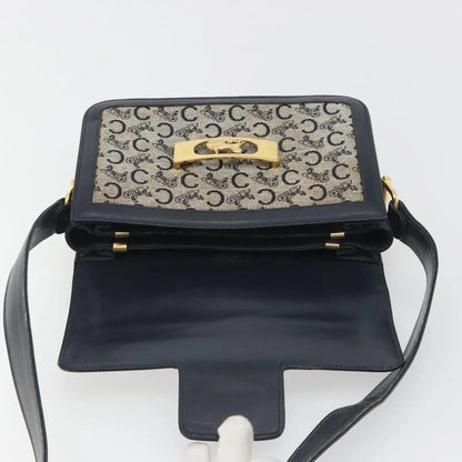 Celine Vintage Horse Carriage C Macadam Canvas and Leather, Navy, Canvas, Shoulder Bag