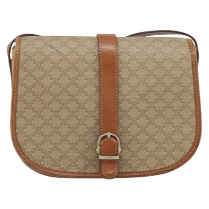 Celine Vintage Macadam Canvas and Leather, Beige, Canvas, Shoulder Bag