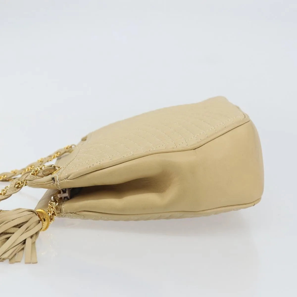 Bally Vintage Chain Quilted Leather, Beige, Leather, Shoulder Bag