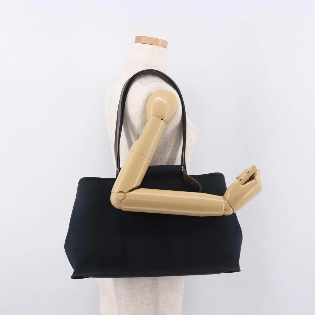 Hermes Cabag Elan Toile and Leather, Black, Canvas, Shoulder Bag