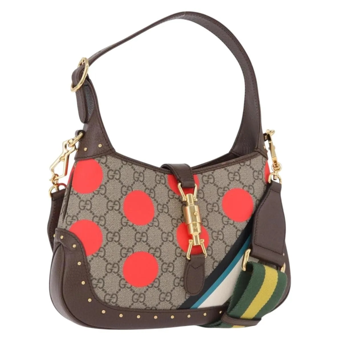 Gucci Jackie 1961 Hobo Studded Printed GG Coated Canvas, Beige, Canvas, Handbag