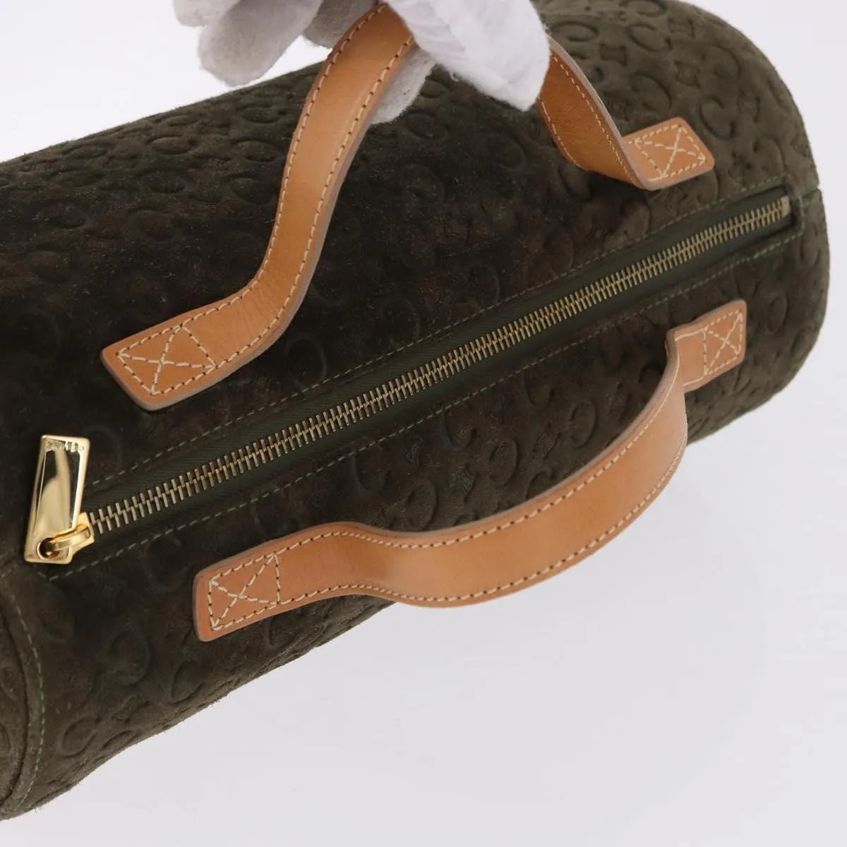 Celine C Macadam Suede and Leather, Green, Suede, Handbag