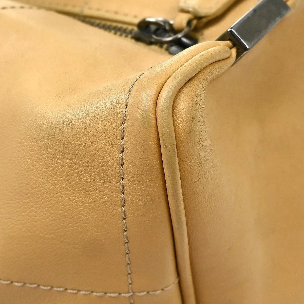 Chanel Square Stitch CC Boston Quilted Leather, Beige, Leather, Handbag