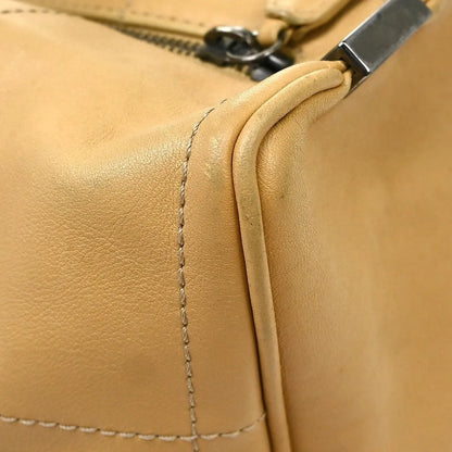 Chanel Square Stitch CC Boston Quilted Leather, Beige, Leather, Handbag