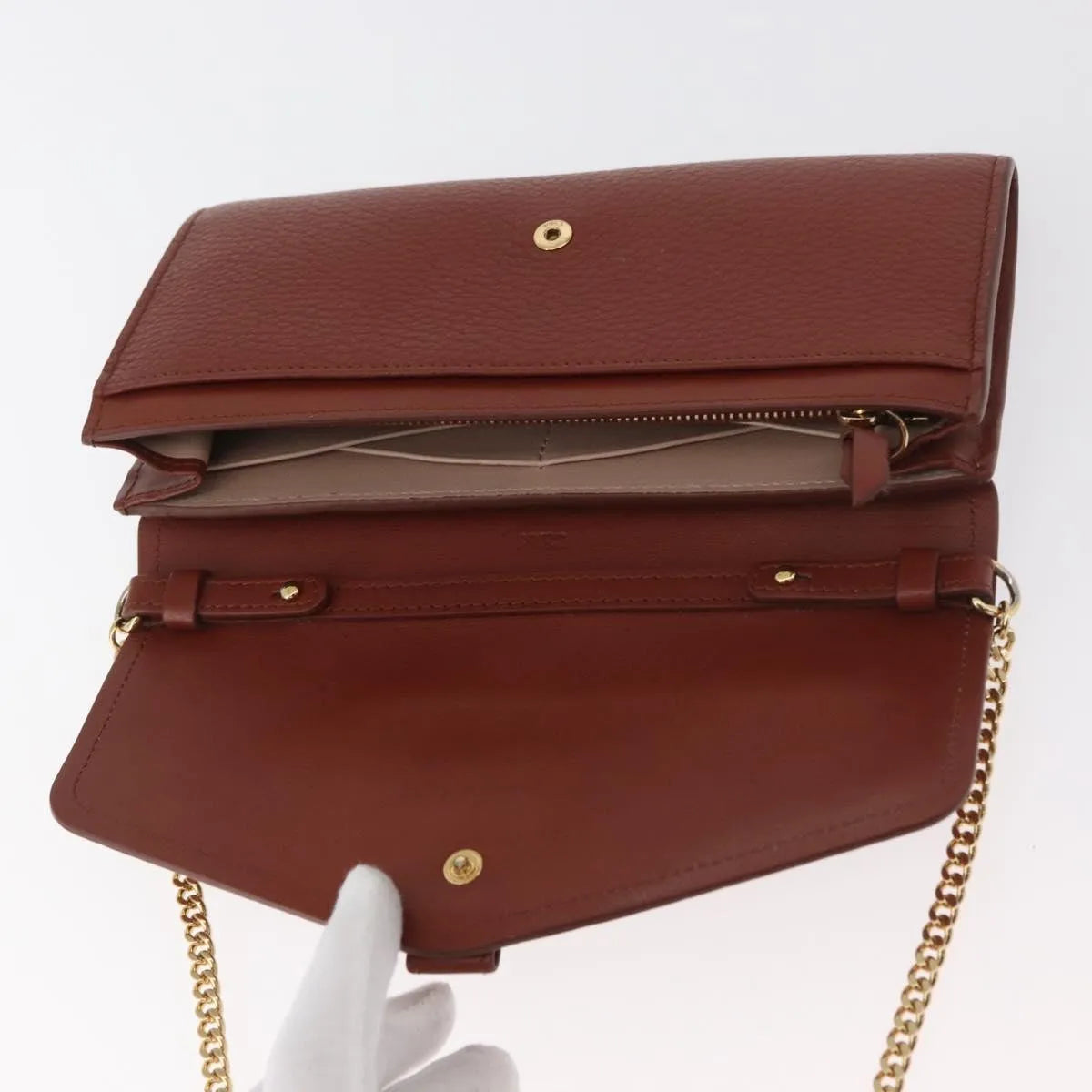 Chloe Aby Chain Leather, Brown, Leather, Shoulder Bag