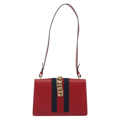 Gucci Sylvie Leather, Red, Leather, Shoulder Bag