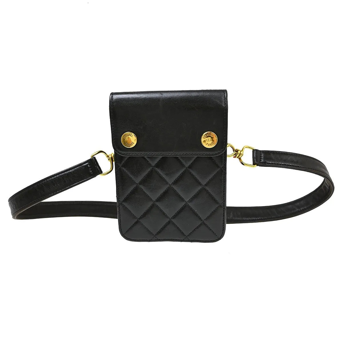 Chanel Vintage Button Waist Bag Quilted Lambskin, Black, Leather, Shoulder Bag