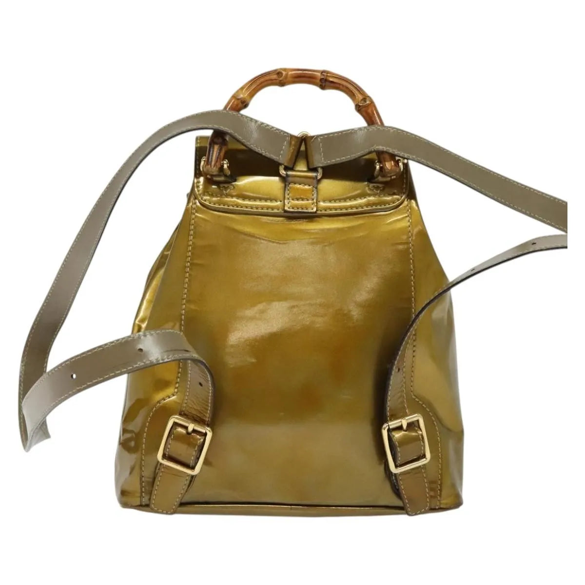 Gucci Vintage Bamboo Patent, Gold, Patent Leather, Backpack