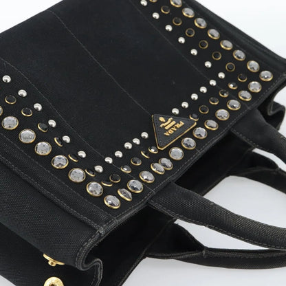 Prada Canapa Convertible Tote Rhinestone Embellished Canvas, Black, Canvas, Handbag