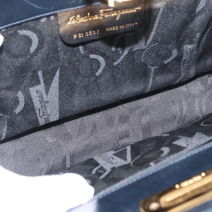Salvatore Ferragamo Vintage Gancini Chain Leather, Navy, Leather, Shoulder Bag