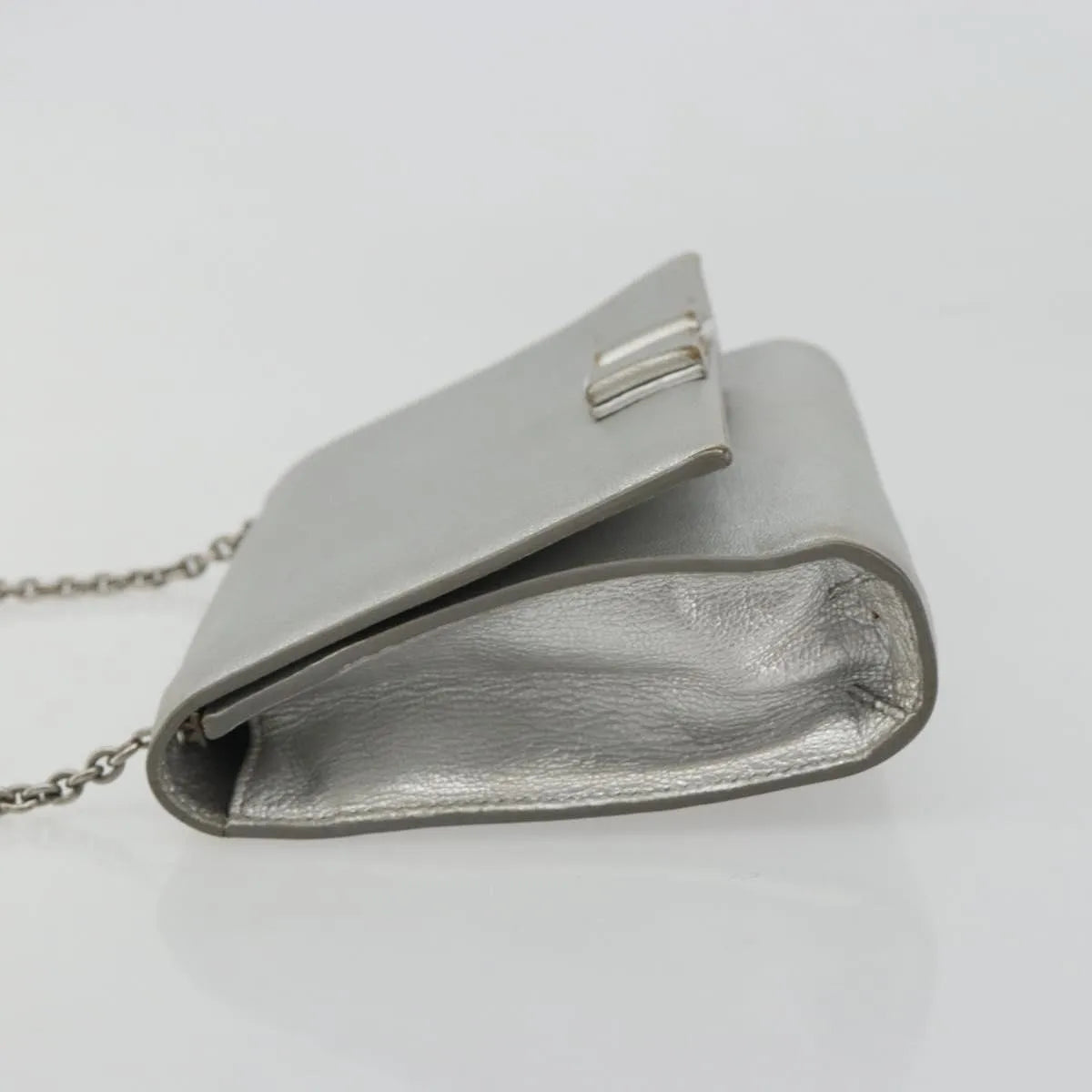 Salvatore Ferragamo Vara Chain Flap Leather, Silver, Leather, Shoulder Bag