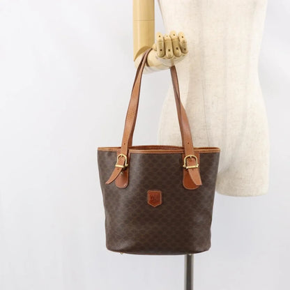 Celine Vintage Macadam Shopper Tote Canvas and Leather, Brown, Canvas, Tote Bag