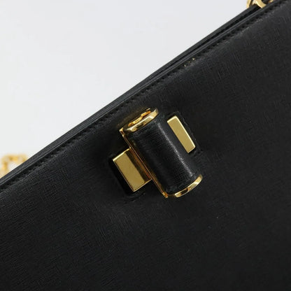 Salvatore Ferragamo Vintage Chain Leather, Black, Leather, Shoulder Bag