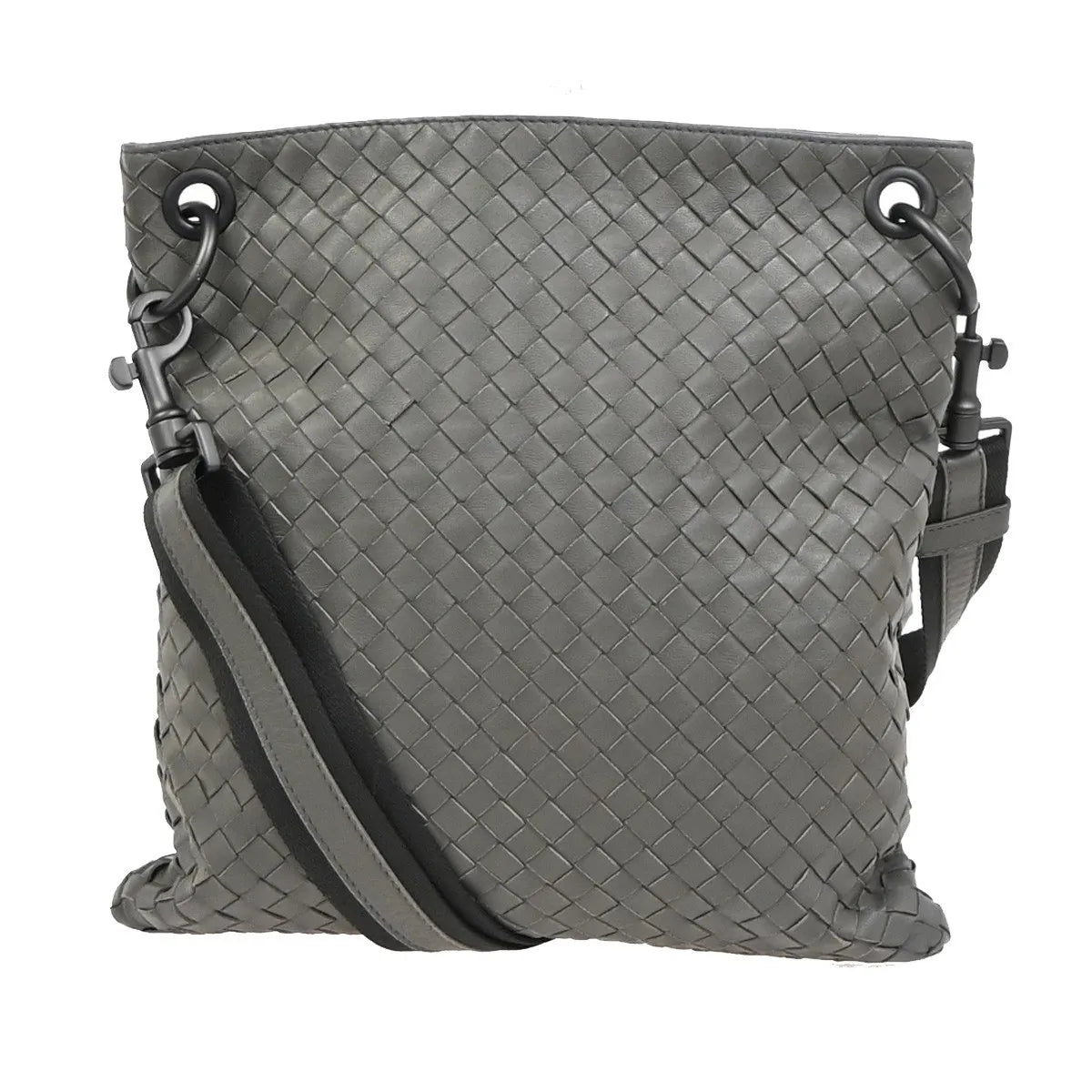 Bottega Veneta Flat Messenger Intrecciato Nappa, Gray, Leather, Shoulder Bag