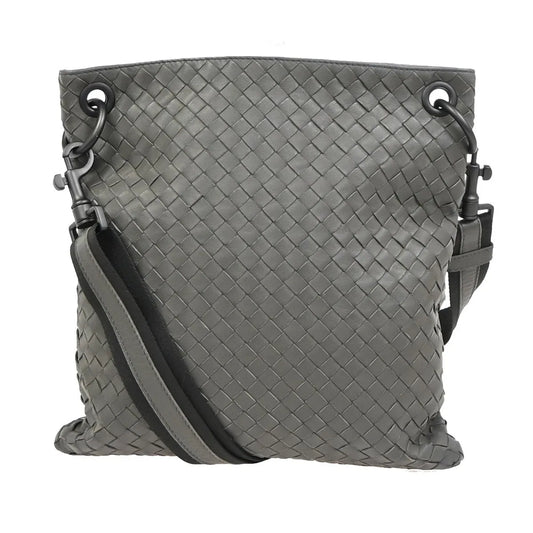 Bottega Veneta Flat Messenger Intrecciato Nappa, Gray, Leather, Shoulder Bag