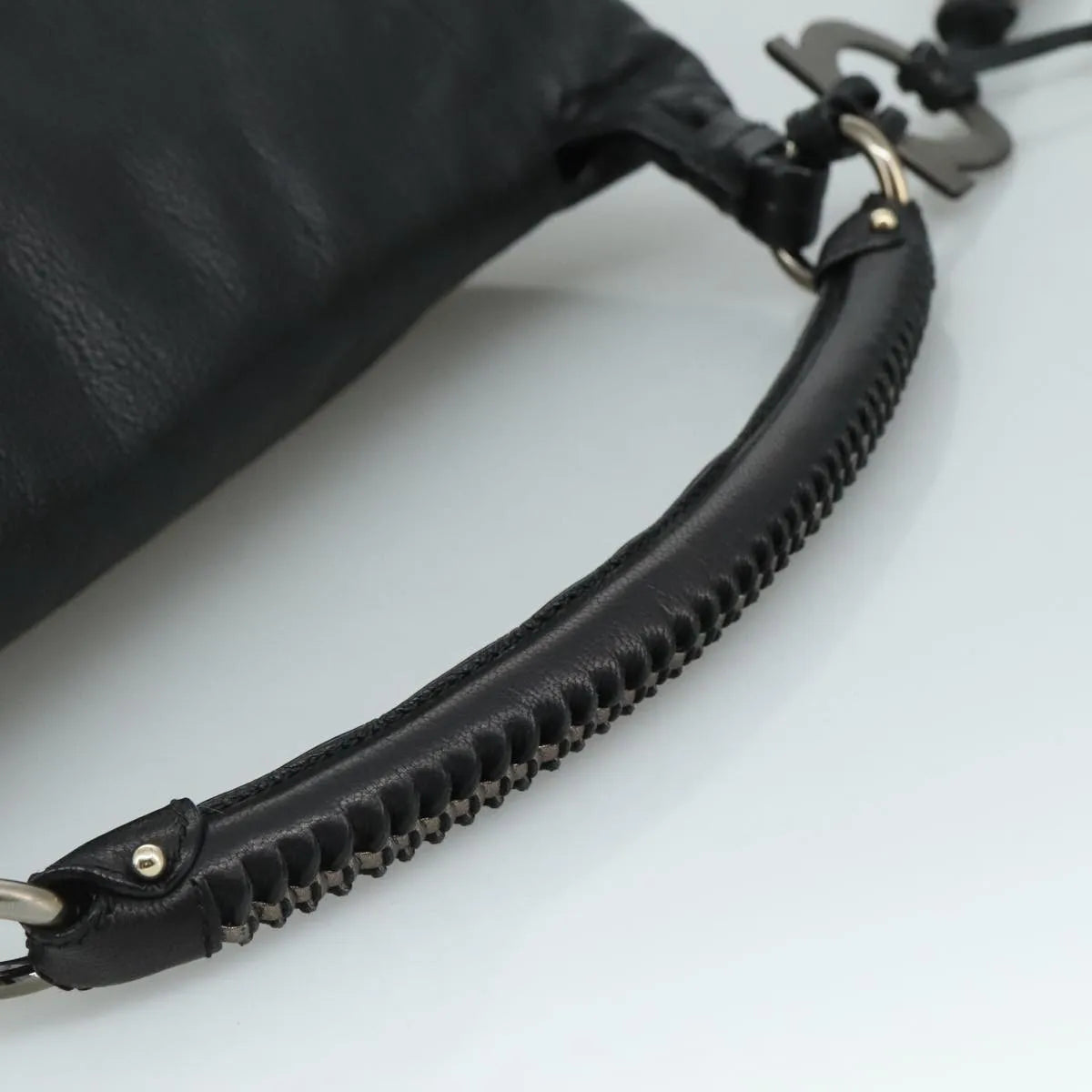 Salvatore Ferragamo Gancini Leather, Black, Leather, Handbag