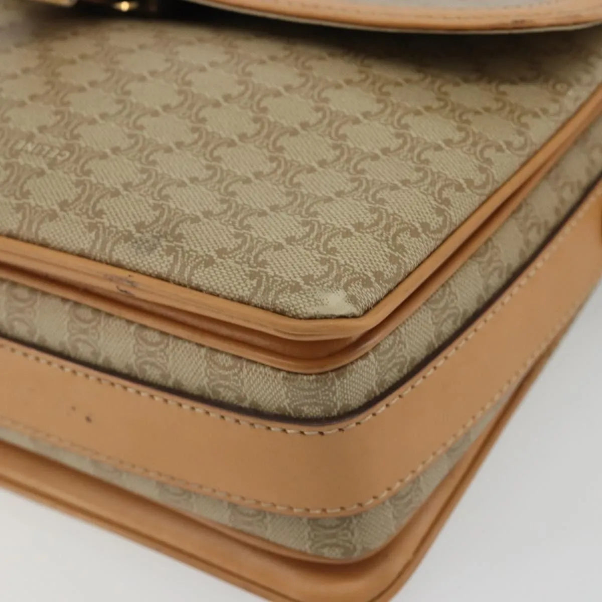 Celine Vintage Macadam Canvas and Leather, Beige, Canvas, Shoulder Bag