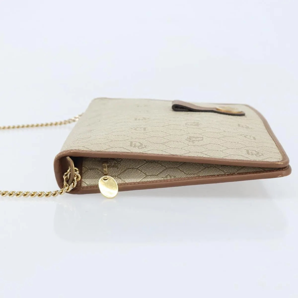 Christian Dior Vintage Honeycomb chain Canvas, Beige, Canvas, Shoulder Bag