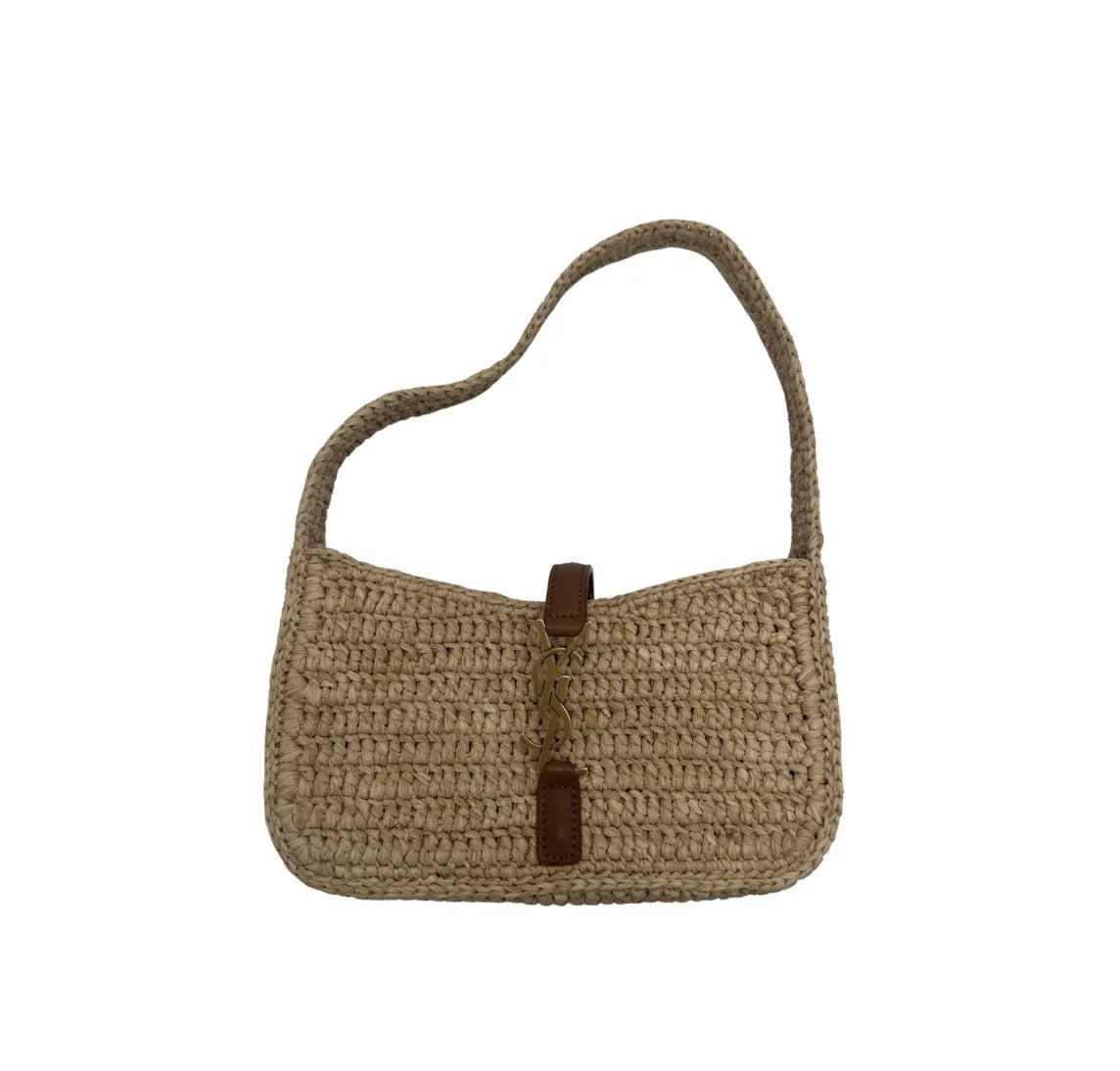Saint Laurent Le 5 a 7 Hobo Raffia, Beige, Wood, Shoulder Bag