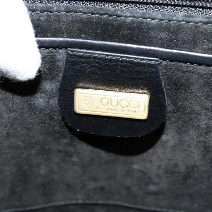 Gucci Vintage Flat Messenger Nylon and Leather, Black, Leather, Shoulder Bag