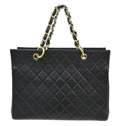 Chanel Vintage Grand Shopping Tote Quilted Caviar, Black, Leather, Tote Bag