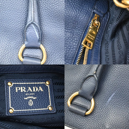 Prada Convertible Shopper Tote Vitello Daino, Navy, Leather, Tote Bag