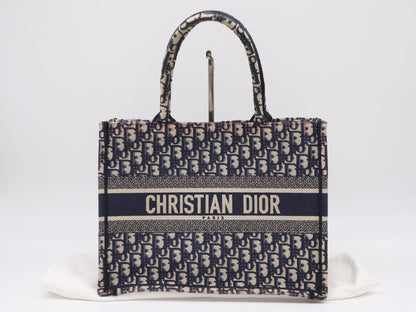 Christian Dior Book Tote Embroidered Canvas, Navy, Canvas, Tote Bag