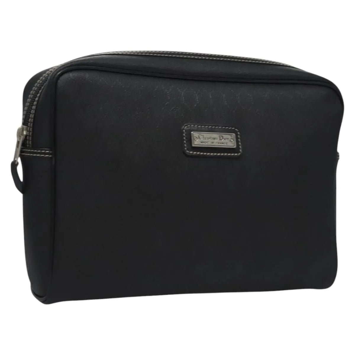 Christian Dior Vintage Honeycomb Zip Coated Canvas, Black, Canvas, Clutch