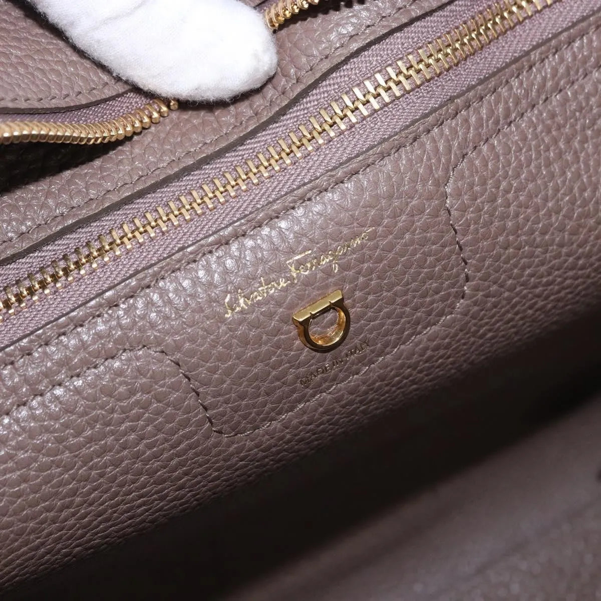 Salvatore Ferragamo Amy Tote Pebbled Leather, Beige, Leather, Tote Bag