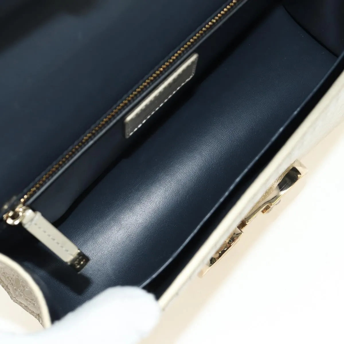 Christian Dior 30 Montaigne Chain Flap Micro Cannage Metallic Calfskin, Beige, Patent Leather, Shoulder Bag
