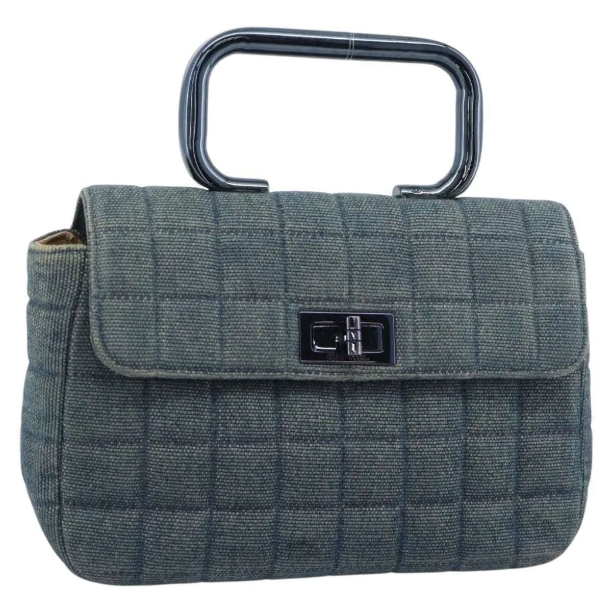 Chanel Chocolate Bar Mademoiselle Top Handle Quilted Denim, Blue, Canvas, Handbag