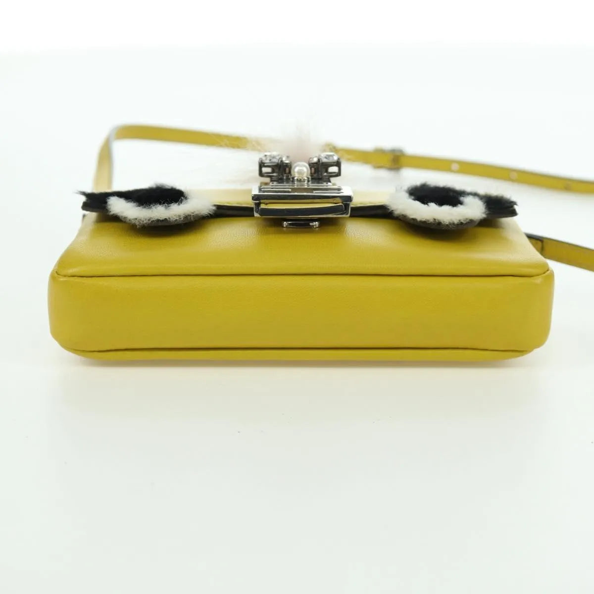 Fendi Monster Baguette Leather and Fur, Yellow, Leather, Handbag