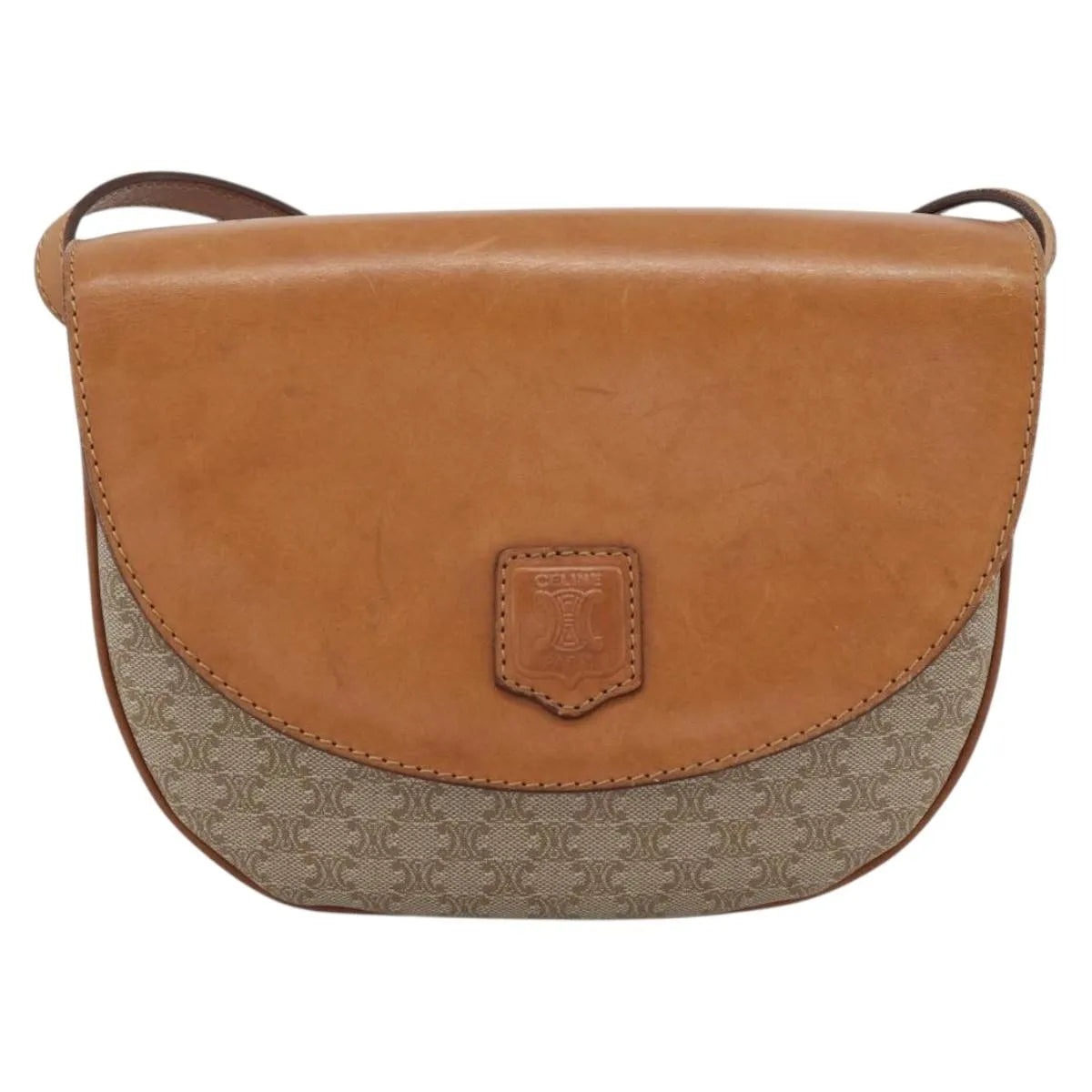 Celine Vintage Macadam Canvas and Leather, Beige, Canvas, Shoulder Bag