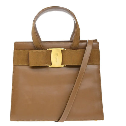 Salvatore Ferragamo Convertible Vara Bow Tote Leather, Brown, Leather, Handbag