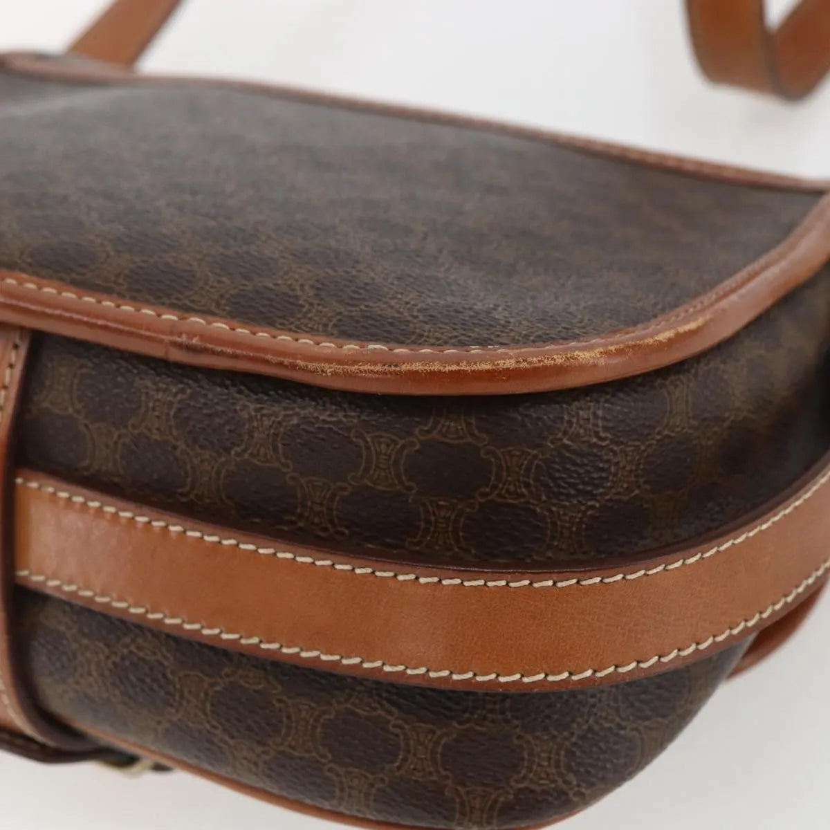 Celine Vintage Macadam Canvas and Leather, Brown, Canvas, Shoulder Bag