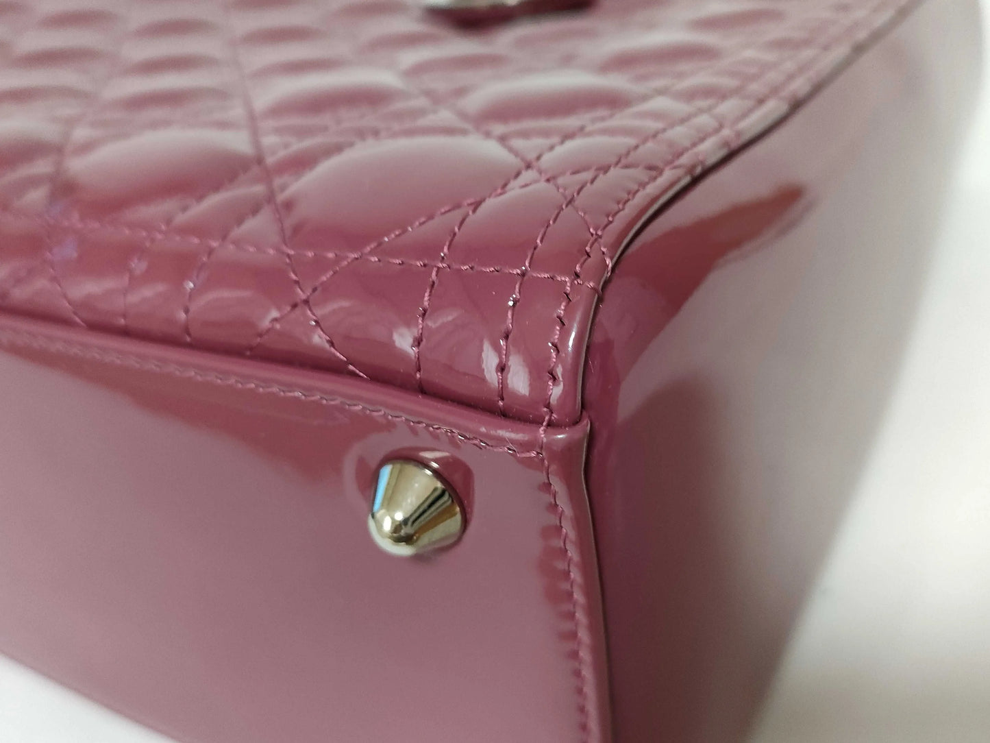 Christian Dior Lady Dior Patent, Purple, Patent Leather, Handbag