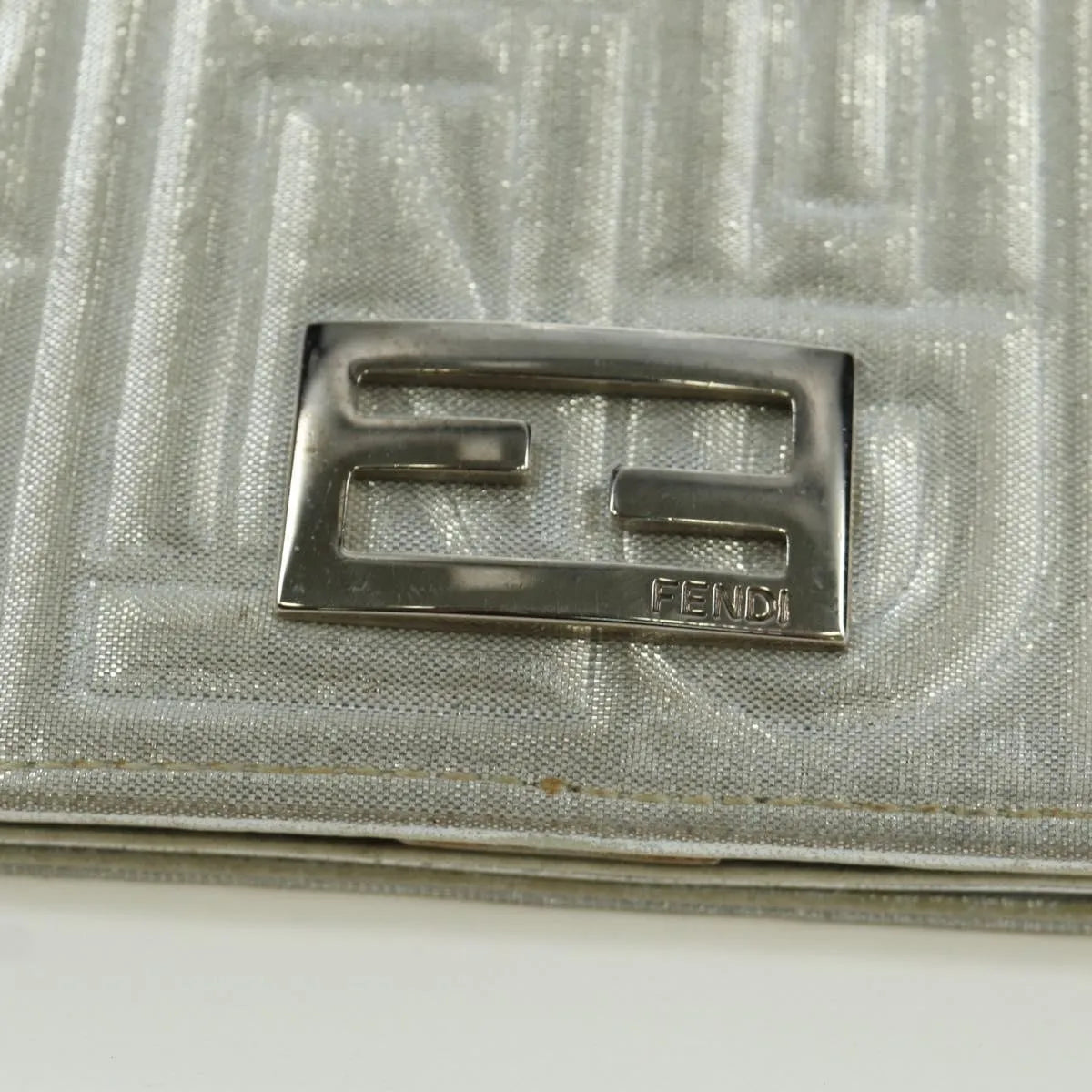 Fendi Wallet on Chain Logo Embossed Leather, Silver, Leather, Wallet