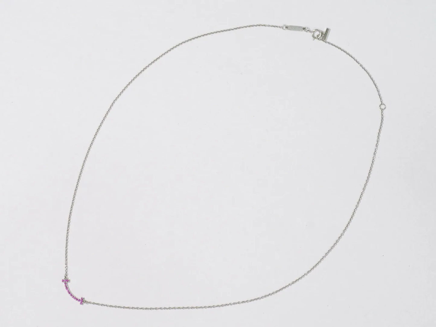 Tiffany & Co. T Smile Pendant 18K White Gold with Pink Sapphires, Silver, White Gold, Necklace