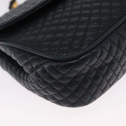 Bally Vintage Chain Quilted Leather, Navy, Leather, Shoulder Bag