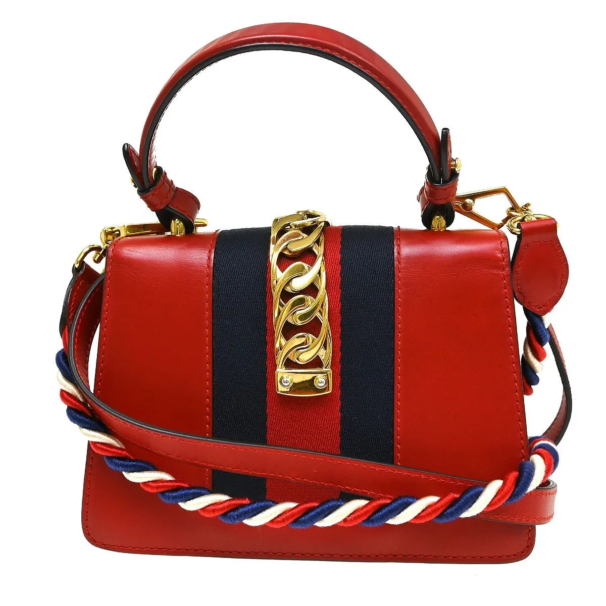 Gucci Sylvie Leather, Red, Leather, Shoulder Bag